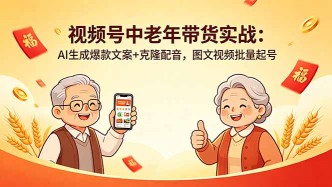 （18396期）视频号中老年带货实战：AI生成爆款文案+克隆配音，图文视频批量起号