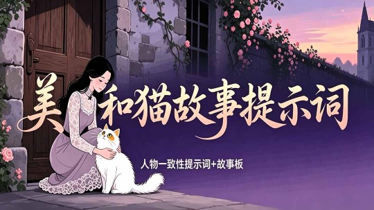 （18909期）美女和猫故事提示词，人物一致性提示词+故事板