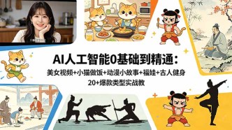 （18685期）AI人工智能0基础到精通：美女视频+小猫做饭+动漫小故事+福娃+古人健身，20+爆款类型实战教学