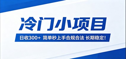 冷门小项目，日收300＋，简单秒上手合规合法，长期稳定！