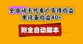 全自动看广告撸收益，单设备收益40+，可矩阵，附脚本，小白必选